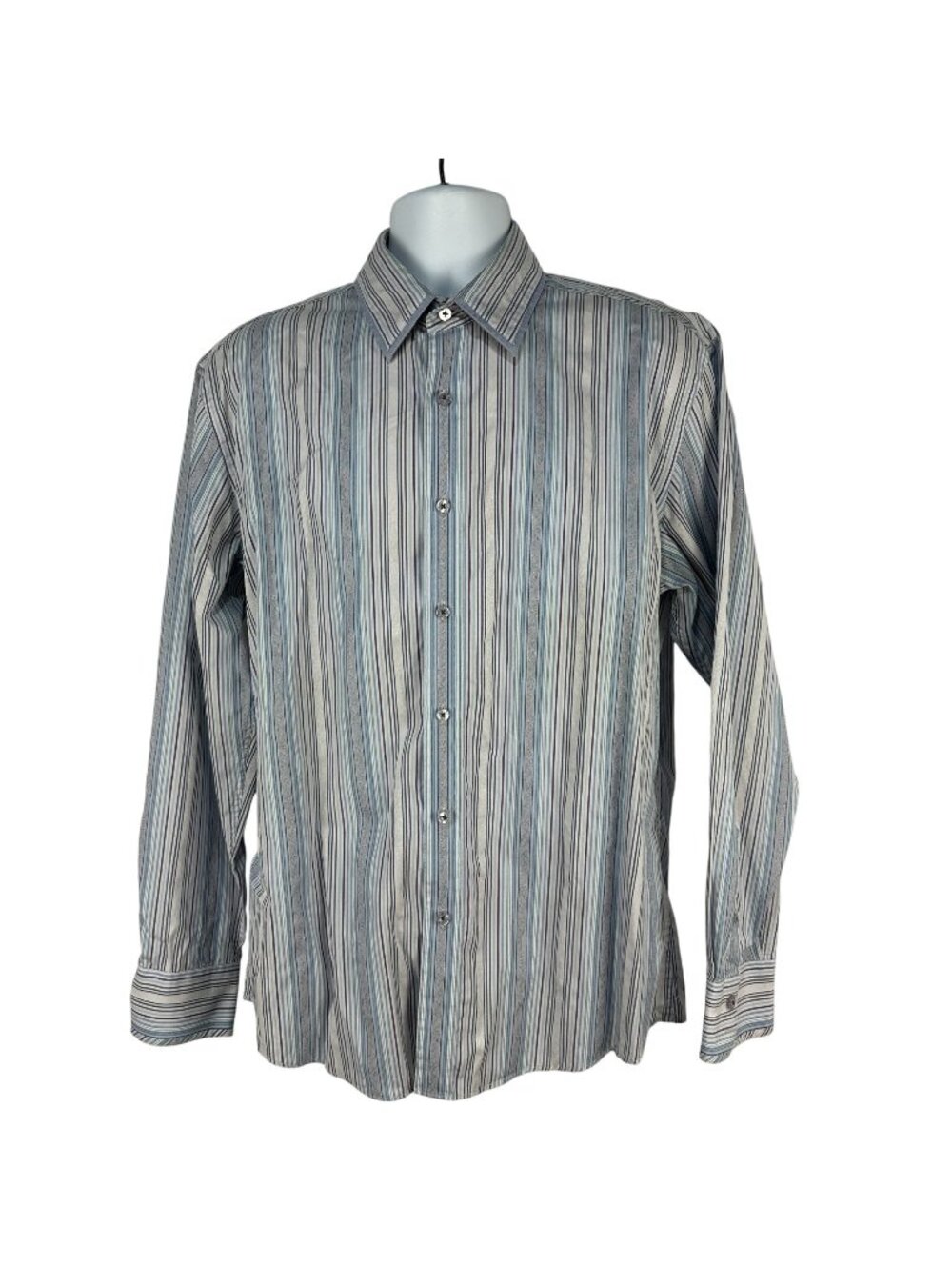 Zagiri Mens Button Up Striped Long Sleeve Dress Shirt Blue Purple Size Large